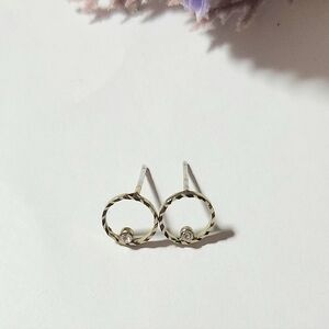 Dainty Gold Plated Diamond Cut Open Circle Crystal Earrings Stud Earrings Gifts